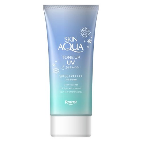 Rohto Skin Aqua Tone Up UV Essence Blue SPF50+ PA++++ Ochronna i rozświetlająca esencja przeciwsłoneczna 80g